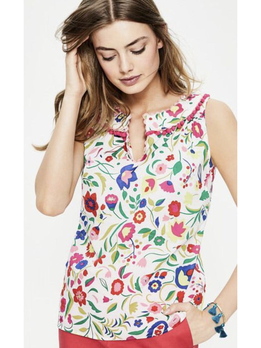 Boden Cotton Voile Pompom Tunic Tank Top